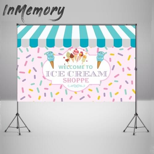 Photography Backdrops Baby 1st Birthday Donut Party Banner Candy Bar Ice Cream Parlor Celebration Background for Photo Studi