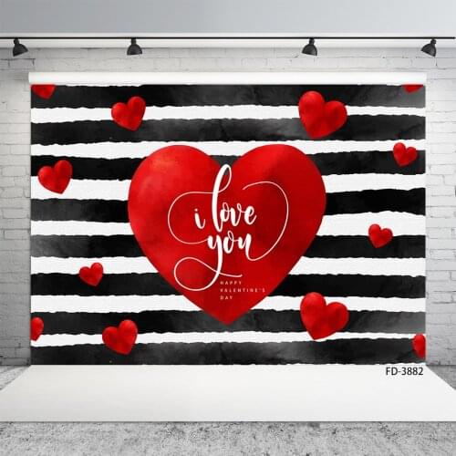 Red Hearts Stripe Valentines Day Photographic Backgrounds Customized Backdrops for Wedding Lovers Party Photoshoot Photo Studio