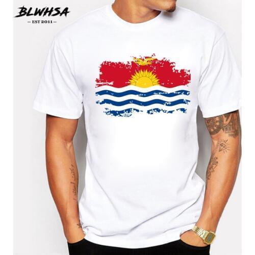 BLWHSA Kiribati Flag T shirt Men Summer Short Sleeve Cotton High Quality Brands T-shirts Fashion Kiribati National Flag Tee