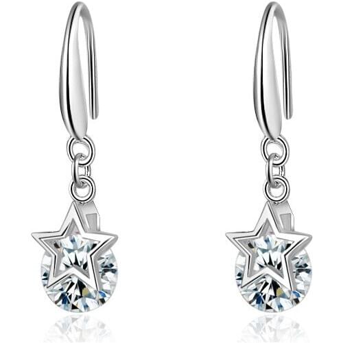 Hot Sale Wholesale New Fashion Shiny Zircon Star Design 925 Sterling Silver Drop Earrings for Women Jewelry Christmas Gift