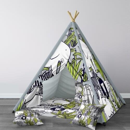 Play Tent for Kids Wigwam Portable Indoor Playground Tents Children Bedrooms Gray Jungle Lion Model 256