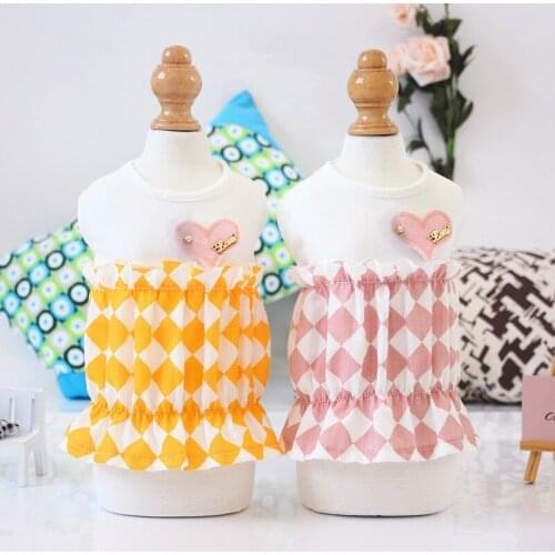 Summer Dogs Clothes Vest Skirt Cotton Plaid Printing Lovely Patchwork Princess Dog Cat Clothing For Small Dogs Chihuahua Ladies