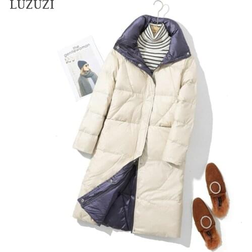 LUZUZI New Winter Women Double Sided Down Long Jacket 2021 90% White Duck Down Coat Double Breasted Warm Down Parkas Overcoat