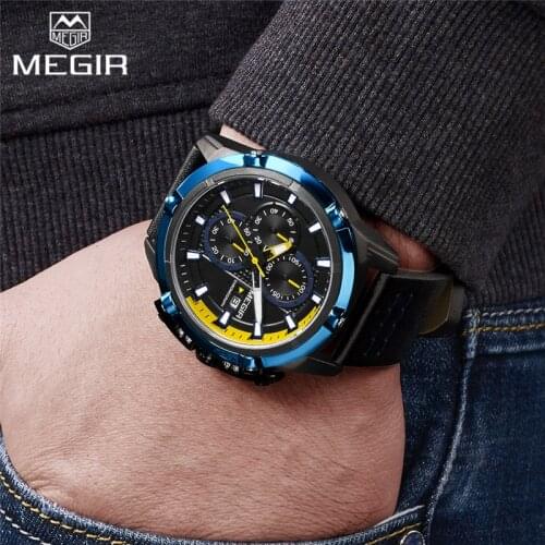 MEGIR Men Watch Top Luxury Brand Chronograph Calendar Sport Wristwatch Military Army New Male Blue Clock Relogio Masculino 2062