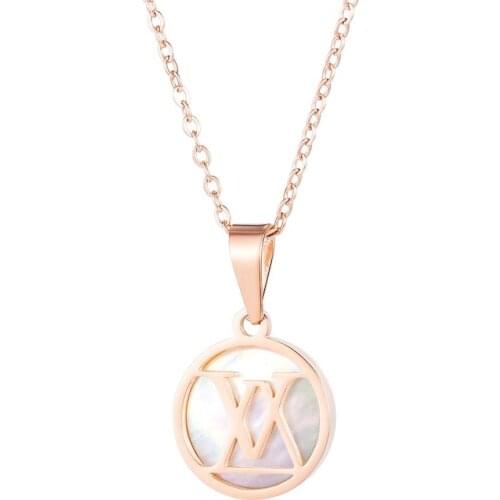 Minimalist shell rose gold round pendant necklaces for women 2020 fashion kpop stainless steel jewelry accessories dropshipping