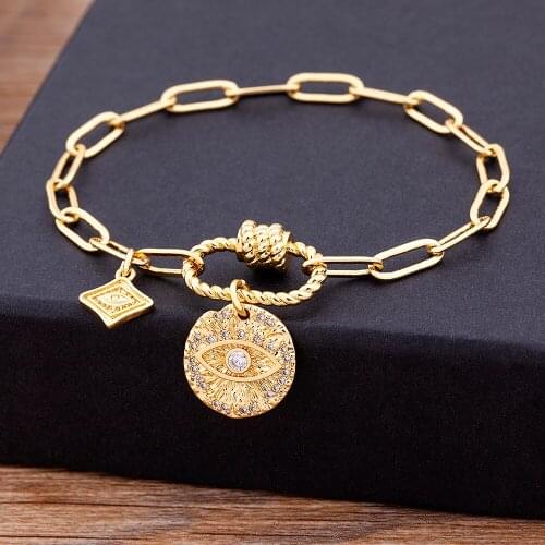 Fashion Copper Zircon Gold Bracelet For Women Arabic Islam Boho Jewelry Saudi Hand Chain Statement Pentant Bangle Party Gift