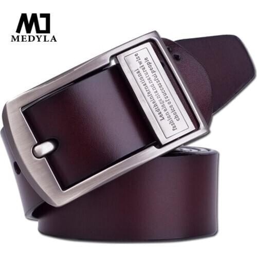 MEDYLA mens belt Cowhide Casual Mens Pin Buckle Belt Pure Cowhide Belt Retro Pants Belt
