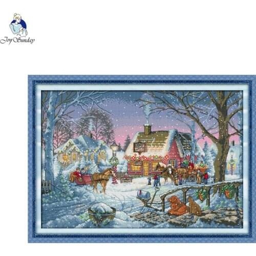 Snowy township scenery count cross stitch set 14CT 11CT printed canvas cotton thread needlework embroidery kit home decor gifts