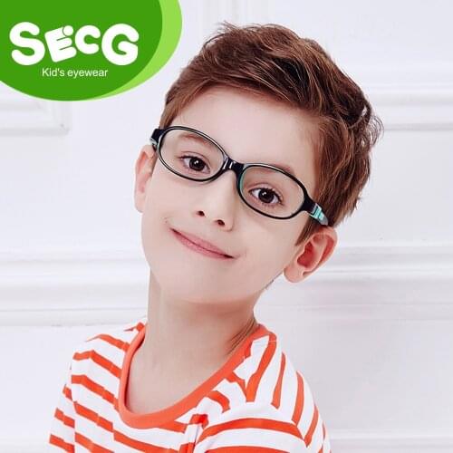 SECG Detachable Solid Kids Glasses Frame Silicone Soft Flexible Cute Oval Round Children Glasses Optical Myopia Spectacles