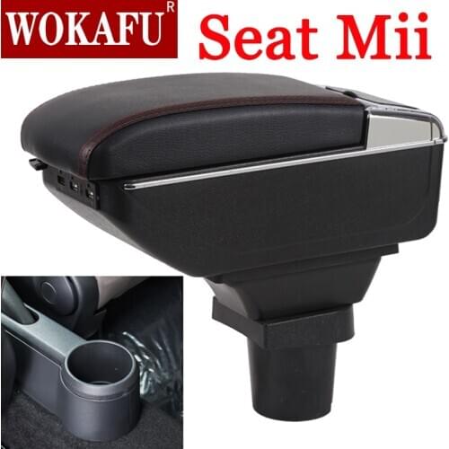 For Seat Mii armrest box central Store content box with cup holder ashtray Can rise with USB accessory