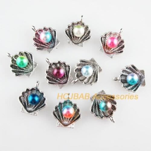 20 New Conch Charms Mixed Acrylic Shell Pendants Tibetan Silver Tone 14x16.5mm