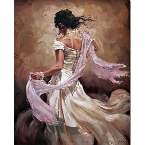 Figure Oil Painting Flamenco Dancer in White Art On Canvas Handmade Beautiful Woman Artwork For Office Living Room Wall Decor