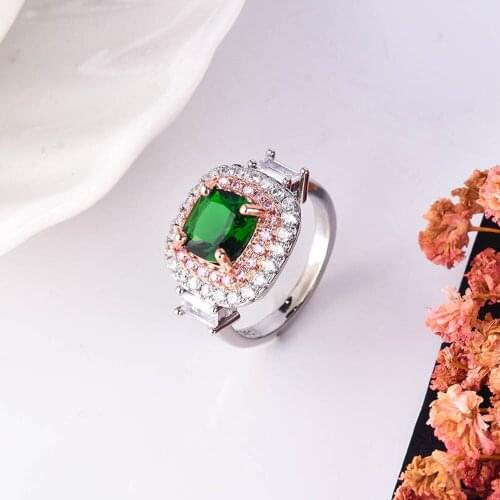 Luxury Unique Square Rings Inlay Green Zircon Two Color Wedding Dainty Jewelry High Grade Party Wear Elegant Ornaments For Women