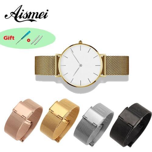 04Wire Reticulated Stainless Steel Men Women Bracelet Strap Rose Gold Black WristWatch Mesh Milanese Band 12-18 20 22 22mm