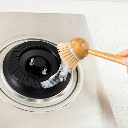 100pcs/lot Natural Bamboo Long Handle Brush Kitchen Dish Pan Pot Washing Cleaning Brush Household Kitchen Cleaning Products