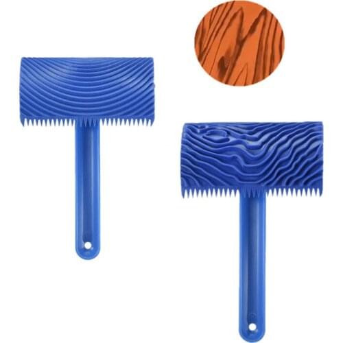 Blue Rubber Wood Grain Paint Roller DIY Graining Painting Tool with Handle Imitation Wall Texture Art Painting Decor Accessories