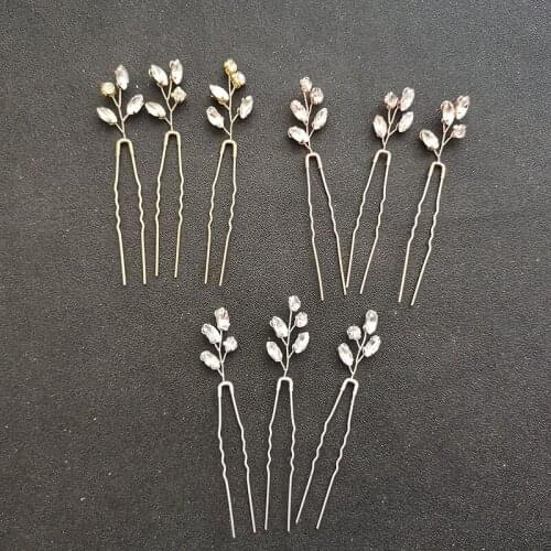 SLBRIDAL Handmade 3 Color Rhinestone Crystal Bridal Hair Pin Set Wedding Hair Sticker Women Bridesmaids Jewelry Hair Accessories