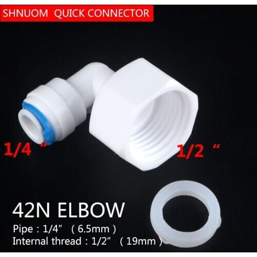 1/2" Internal thread to 1/4"Tube Elbow connector with Silicone ring RO Water Fitting Tune 42 Quick Connect White fast connection