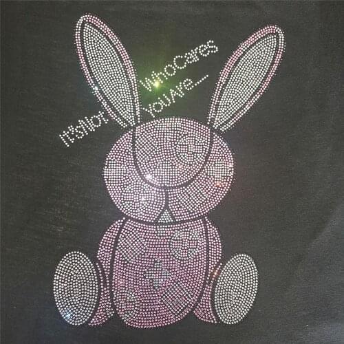 Rhinestone Transfers Designs Girls T Shirt Strass Hotfix Custom Rabbit Strass Sticker For Clothes Diamond Patches Accessories