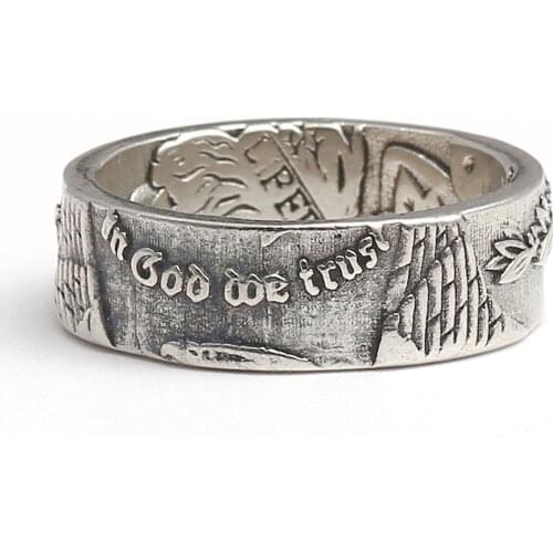 Vintage Silver color Exquisite Personality Coin Ring Handmade Ring Morgan Flower Ring Retro Hand-made Mens Hip-hop Eagle Ring