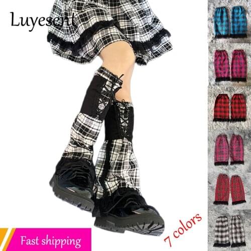 Y2k Lolita Sweet Plaid Girl Leg Warmer Harajuku Korean Fashion Lady Long Sock Jk Student Black Lace Cool Street Foot Covers