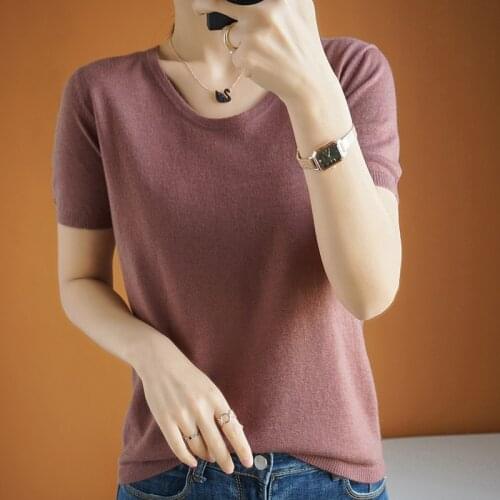 Womens T-shirts Tops 2021 New Arrival Thin Pullover Summer Basic Jumper For Female Soft Solid Shirt Short Sleeve Girl Clothes