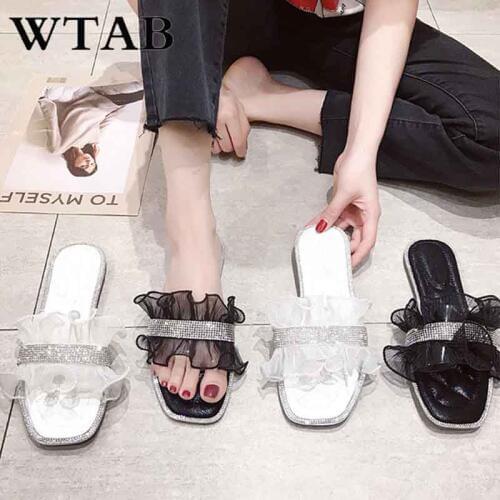 WTAB ruffles women slippers 2019 crystal summer ladies shoes fashion tong femme women slippers pantuflas zapatos female shoes