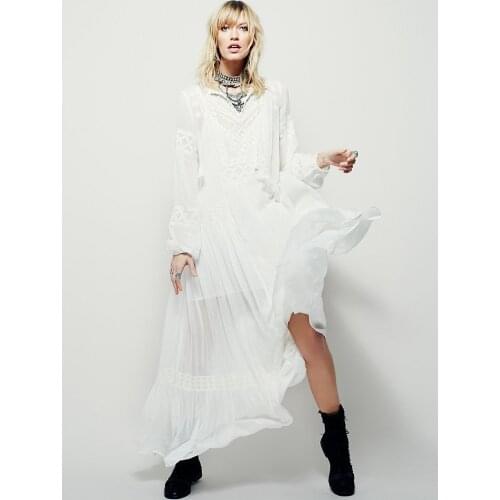 DUISNENA long boho red/white dress floral Embroidery women dresses spring/autumn dress casual robe v-neck vestidos