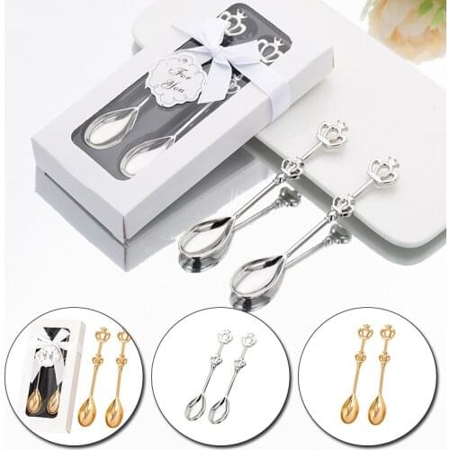 2pcs/set Stainless Steel Coffee Spoon Teaspoon Spoon Wedding Souvenir Bridal Shower Valentines Wedding Gifts Party Tools