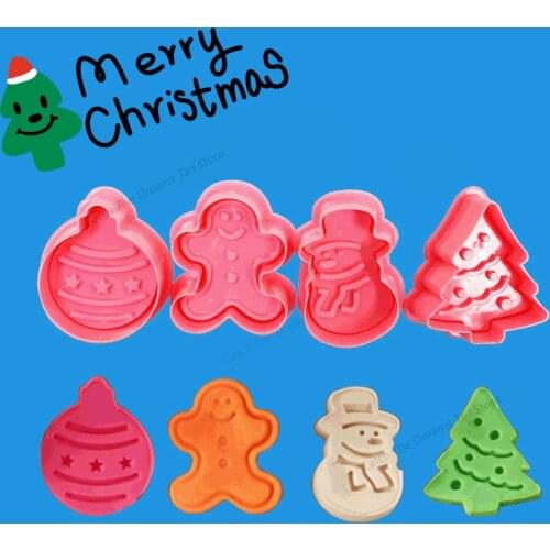 4pcs Merry Christmas Cookie Cutter Party Cake Decorations DIY Pressing Cookies Cutter Tools Kitchen Tools Gifts for Children