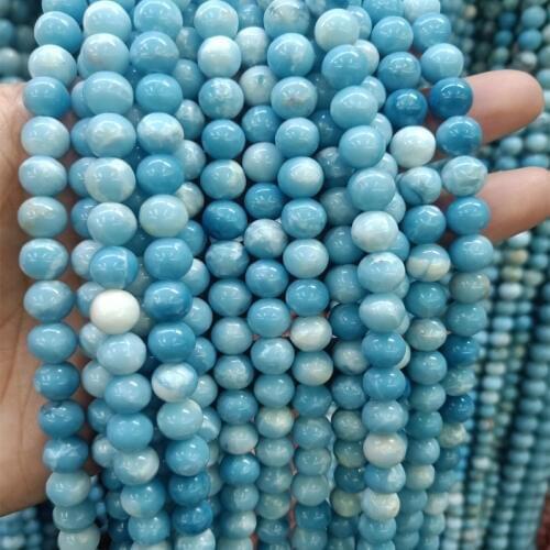 6/8/10mm Round Natural Larimar Stone Beads For Jewelry Making DIY Loose Gem Stone Beads Fit Bracelet Necklace Strand 15