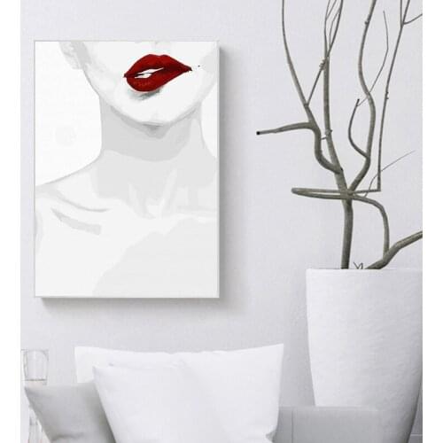 Abstract Painting Fashion Simple Style Black and White Sexy Lips Canvas Painting Room Home Poster Picture Wall Art Decoration
