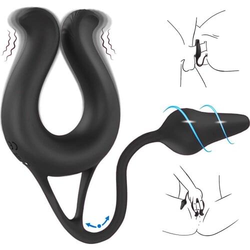 Couple Vibrator with Anal Butt Plug for Penis Clit Stimulation Cock Ring Training Remote Rechargeable Sex Toys for Men Couple