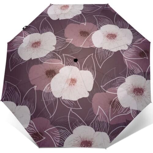 Automatic Umbrella Purple Floral three-fold umbrella women men rain umbrella