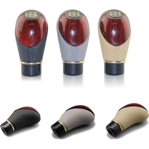 Wooden Pu Leather Car Auto Shift Knob Car Auto Manual Gear Shift Knob Stick Carbon Fiber Style Universal Shifter Lever Car