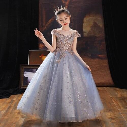 2021 Childrens Dress Princess Dress Girls Piano Performance Clothes Foreign Style Flower Girl Puffy Yarn Host Evening Dress Sum