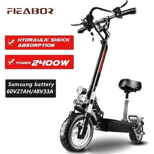 Electric Scooter With Seat Foldable E Scooter 10'' Vacuum Tire Electronic Kick scooter 2400W with Long Range Battery