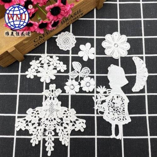 50pcs/lot Cotton White Lace Embroidery Girl Flower Clothing Decoration Sewing Accessories Craft Diy Iron Heat Transfer Applique
