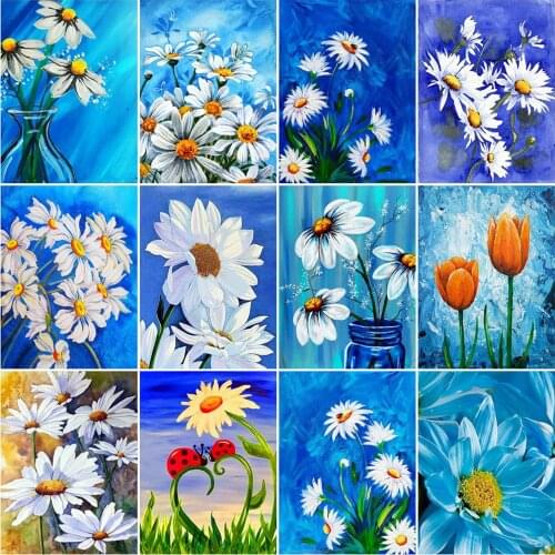 HUACAN 5D DIY Diamond Painting Daisy Full Drill Square Cross Stitch Diamond Embroidery Flower Mosaic Handicraft Home Decoration