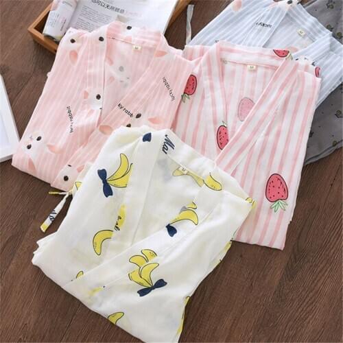 Kimono bathrobe sweat steaming clothes cotton Nightwear women cotton long-sleeved pijama cute gauze casual home service