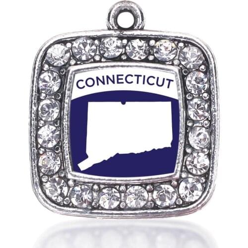 CONNECTICUT OUTLINE SQUARE CHARM ANTIQUE SILVER PLATED CRYSTAL JEWELRY