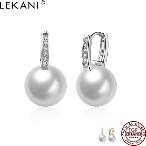 LEKANI Drop Earrings For Women Single Row Clean Cubic Zirconia Big Imitation Pearl Earring Anniversary Female Fashion Jewelry