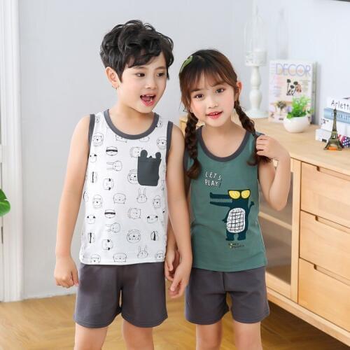 Summer Kids Pajamas Baby Boys Girls Clothing Sets Cartoon Short Sleeve Vest+Shorts Kid Clothes Pijamas Children Sleepwear