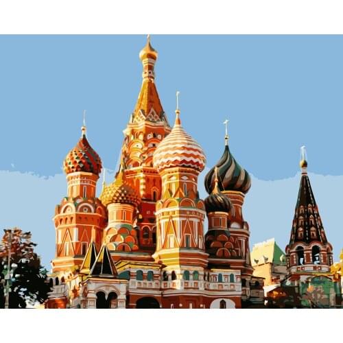 MaHuaf-i126 DIY painting by numbers art canvas painting for living room wall frameless landscape moscow Saint Basils Cathedral