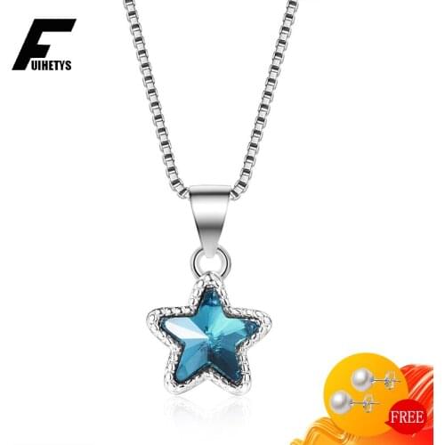 Bali Jelry Necklace 925 Silver Jewelry Five-pointed Star Shape Sapphire Gemstone Pendant Accessory for Women Wedding Engagement