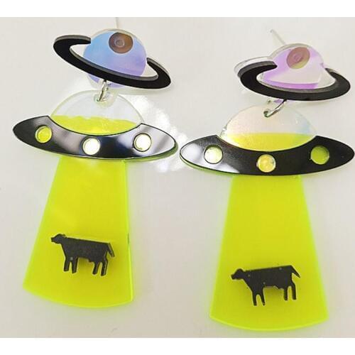 Fashion Women Acrylic UFOS Spacecraft Alien Earrings Party Jewelry Accessory Gift