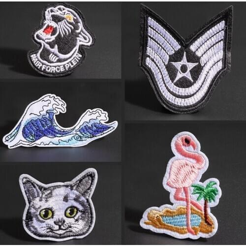Cartoon pink bird Cats head Animals Clothes Patches waves Embroidery Badges cool Decal ironing on clothes boy and girl