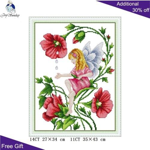 Joy Sunday Butterfly Fairy RA326 14CT 11CT Counted and Stamped Flower Fairy Home Decor Needlepoint Embroidery Cross Stitch kits