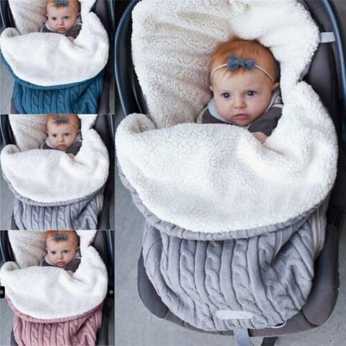 Newborn Infant Baby Blanket Knit Crochet Fleece Warm Swaddle Wrap Sleeping Bag