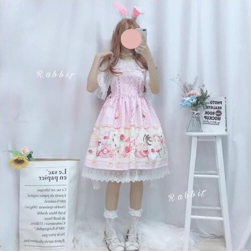 OLOMLB Kawaii Lolita Style Jsk Dress Women Lace Sweet Top Clothing For Female 2021 Summer Cute Bow Pullover Princess Dress